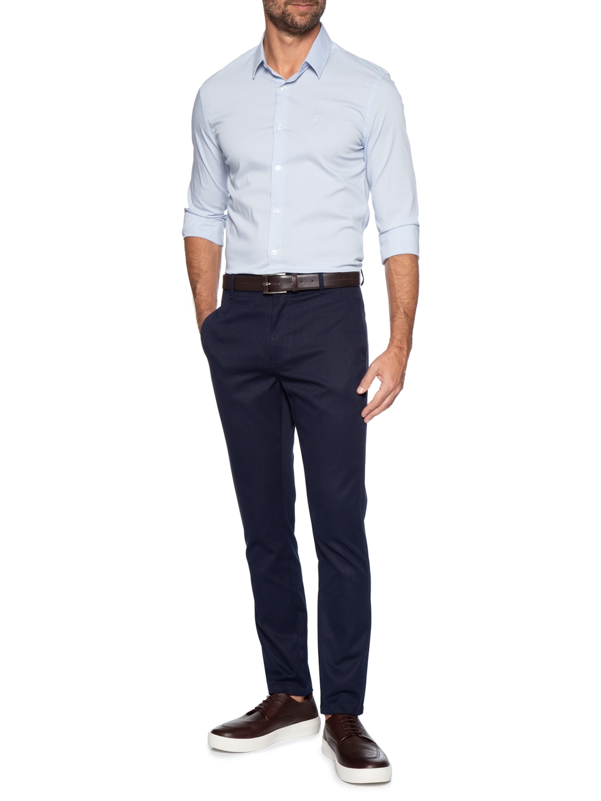 Calça Masculina Em Chino Reta Azul '2 Essential