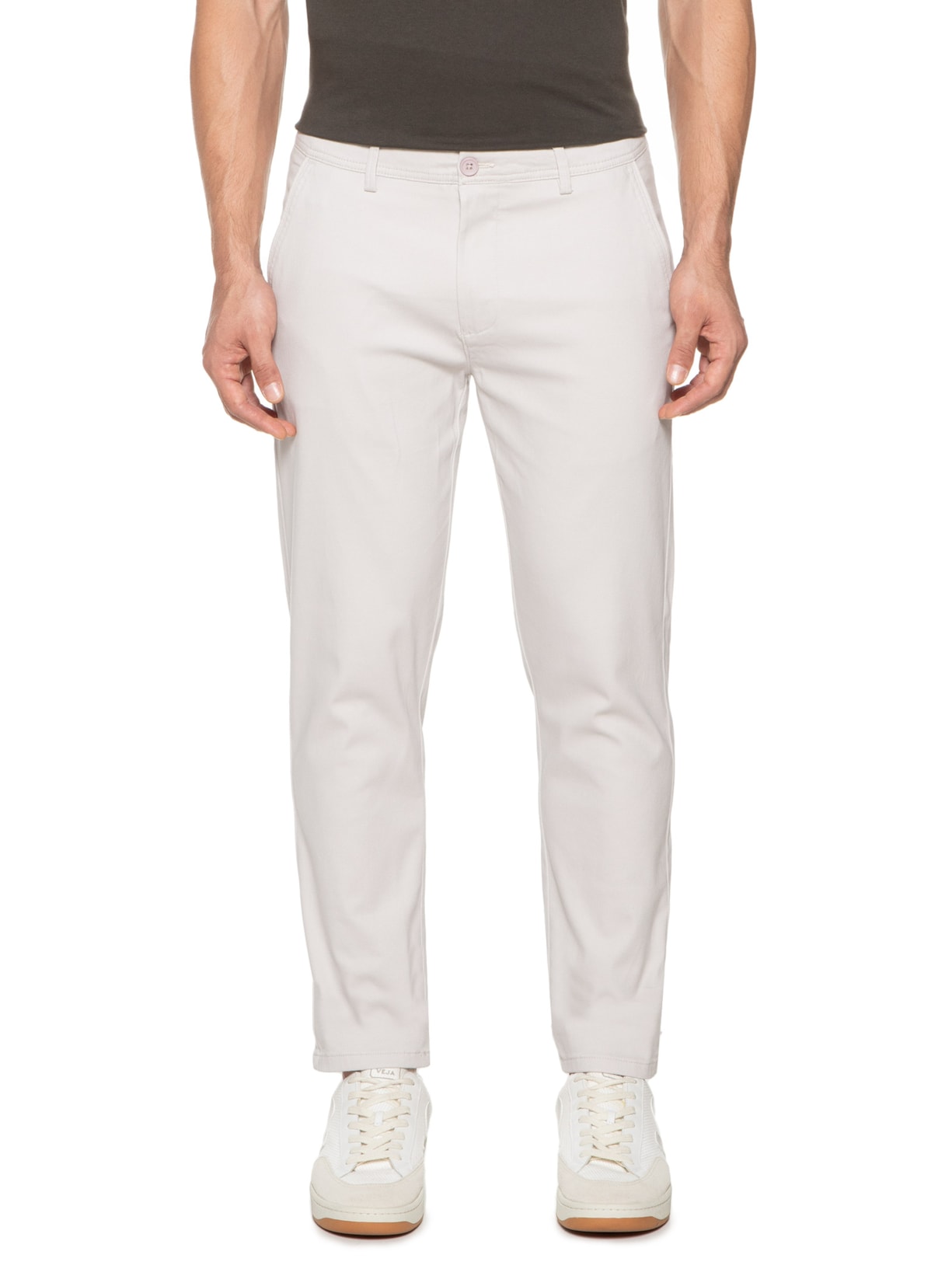 Calça Masculina Em Sarja Modelo Chino Cinza '2 Essential