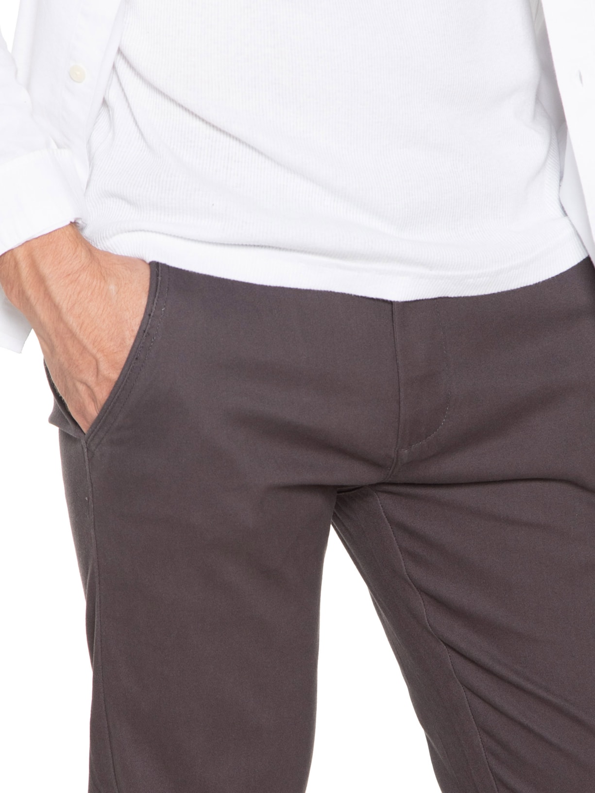 Calça Masculina Em Sarja Modelo Chino Cinza '2 Essential