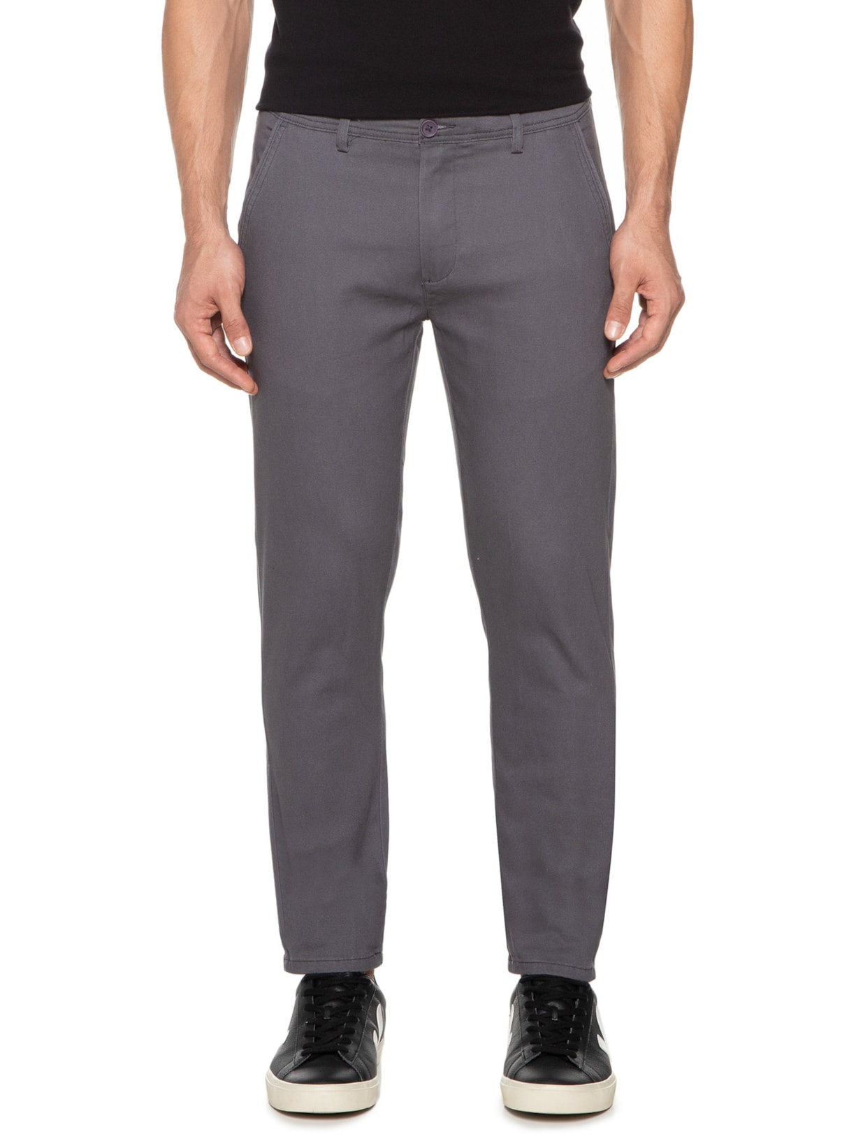 Calça Masculina Em Sarja Modelo Chino Cinza '2 Essential