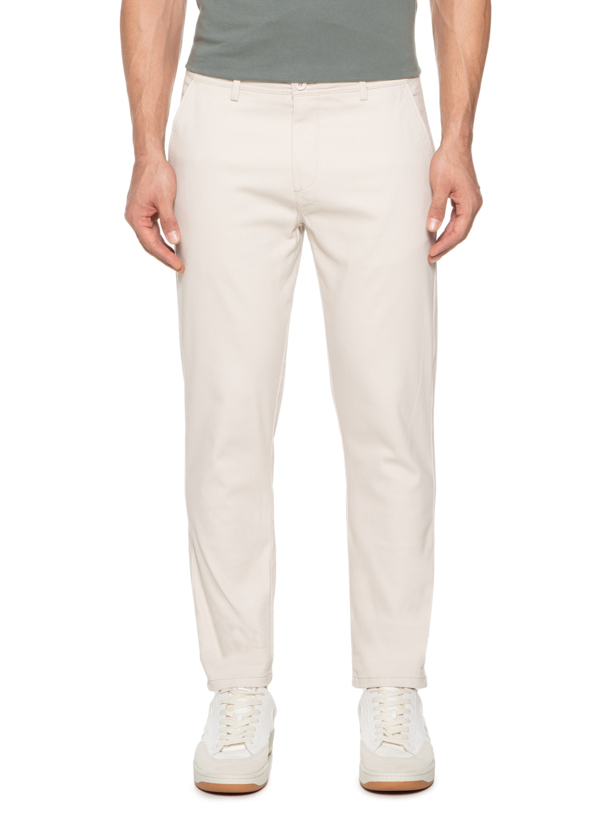 Calça Masculina Em Sarja Modelo Chino Off White1