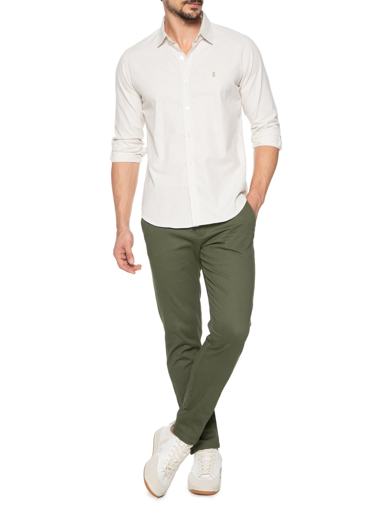 Calça Masculina Em Sarja Modelo Chino Verde '2 Essential