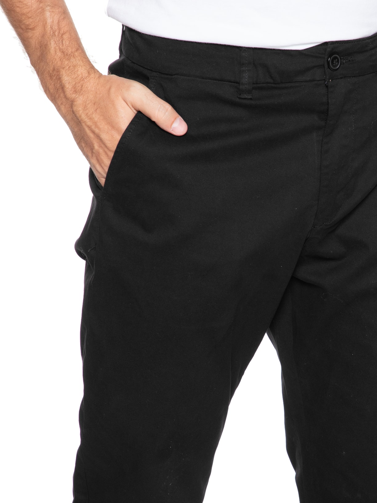 Calça Masculina Em Sarja Slim Preto '2 Essential