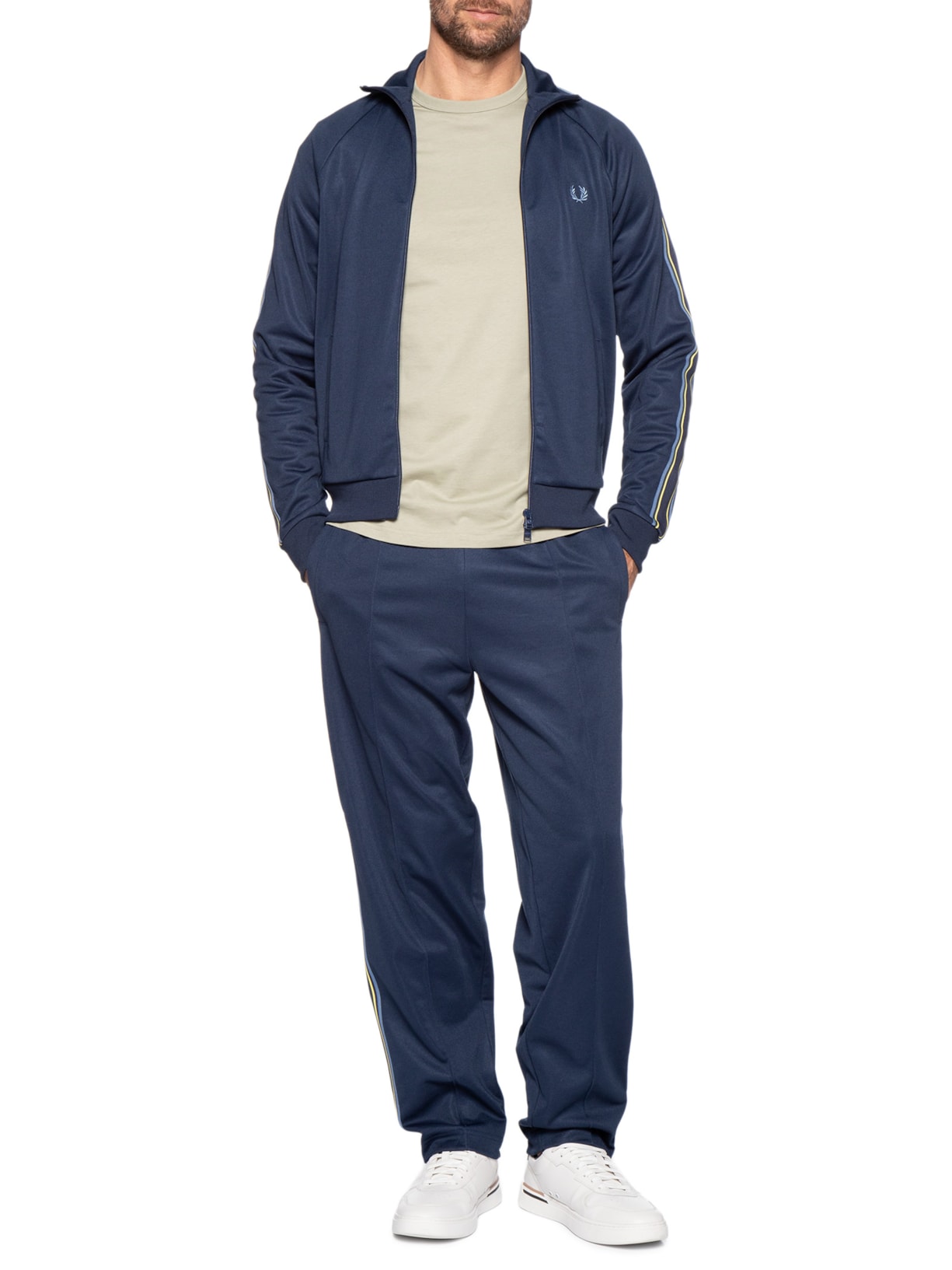 Calça Masculina Esportiva Detalhe Faixa Dupla Azul Fred Perry