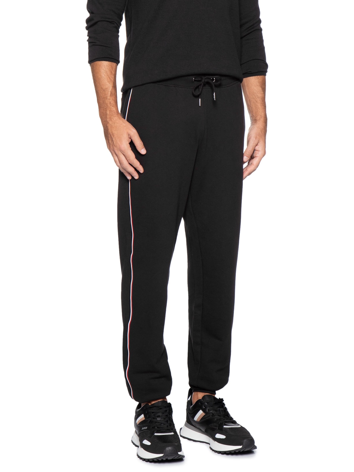 Calça Masculina Global Stripe em Moletom Preto Tommy Hilfiger