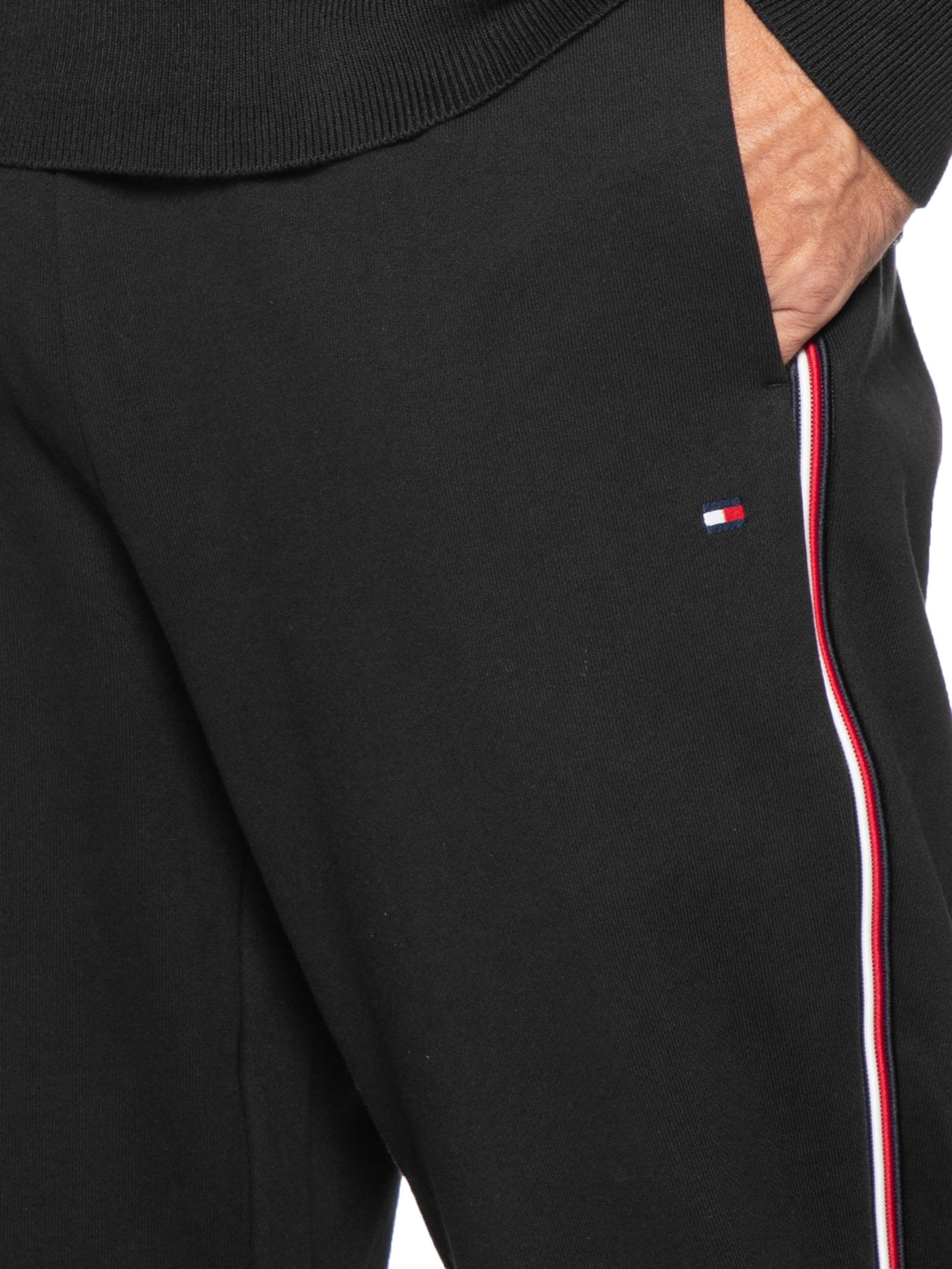 Calça Masculina Global Stripe em Moletom Preto Tommy Hilfiger