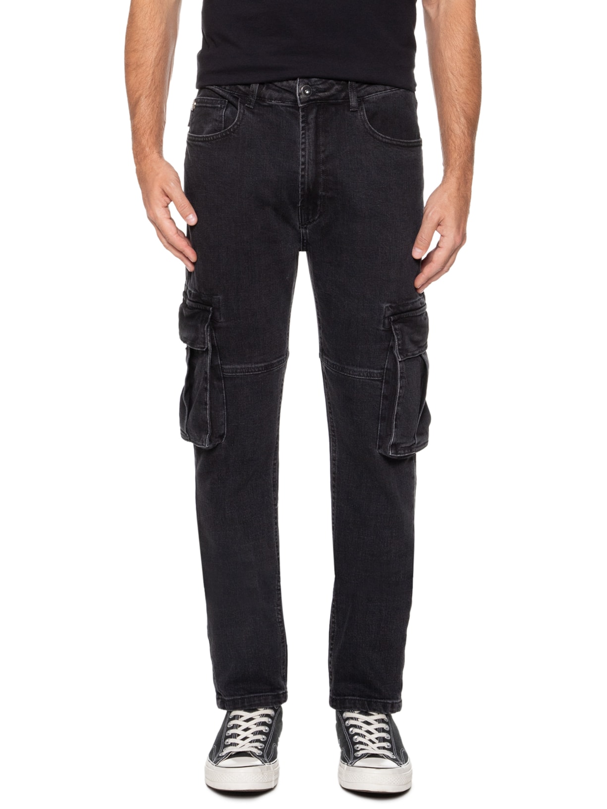 Ellus Calça Masculina Heavy Black Slim Cargo Preto