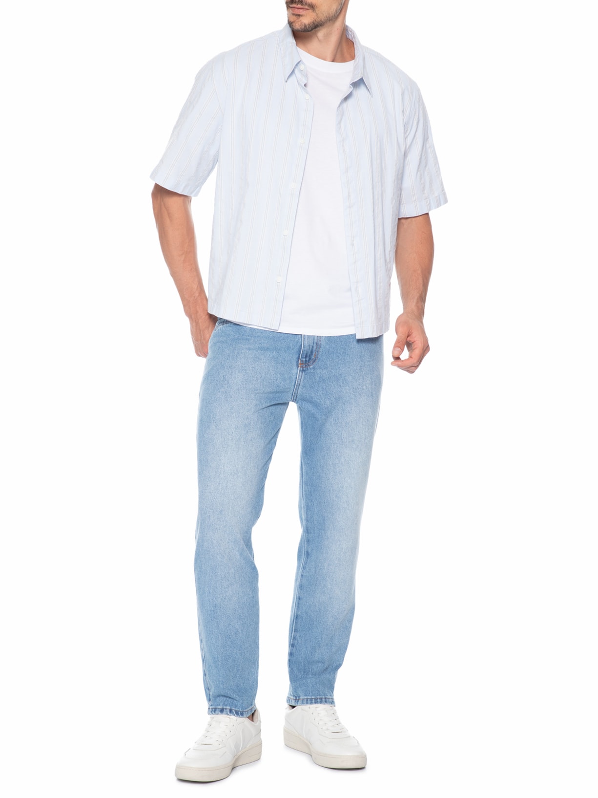 Calça Masculina Jeans Reta Delavê Azul Basiq Men