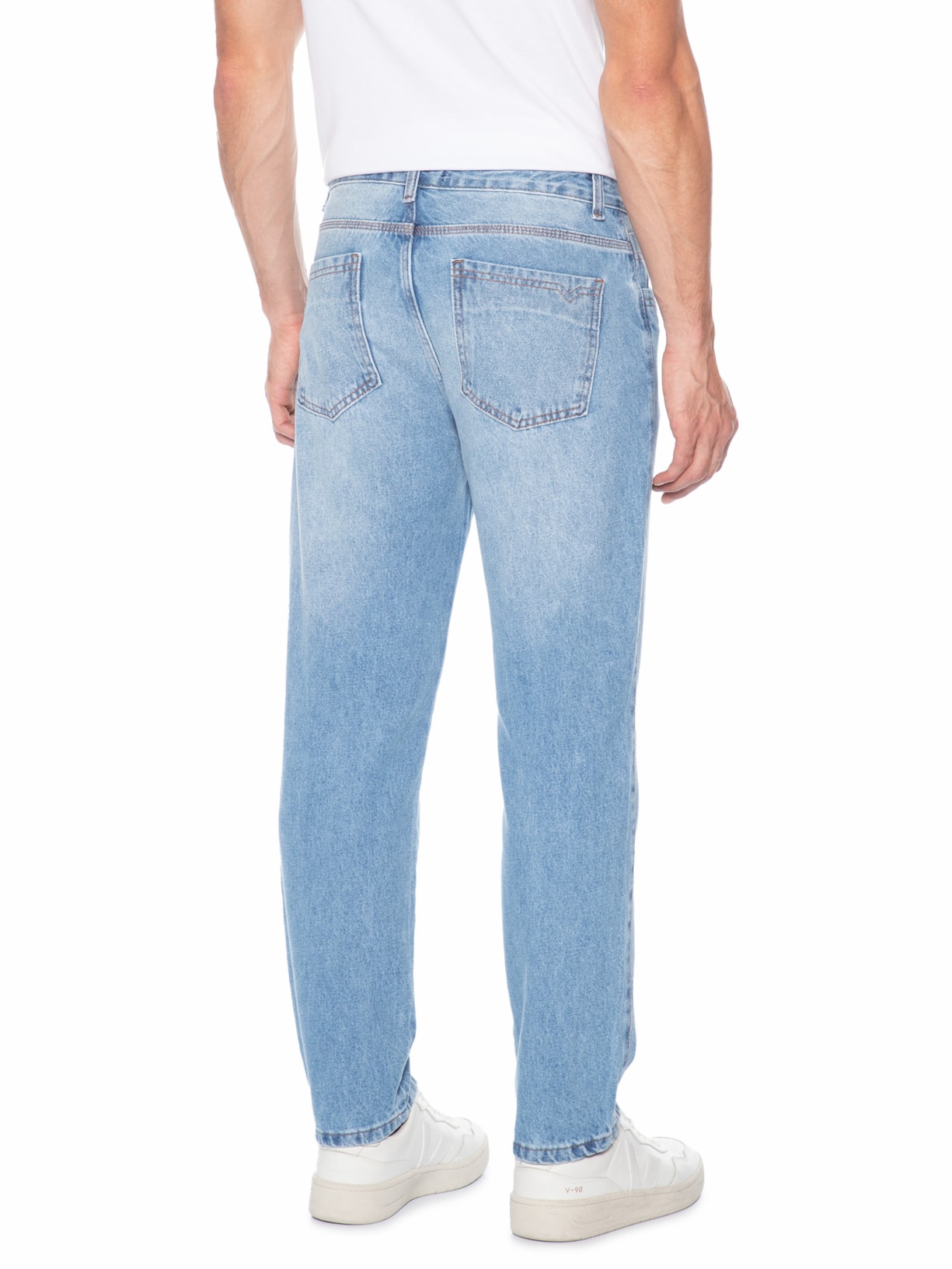 Calça Masculina Jeans Reta Delavê Azul Basiq Men