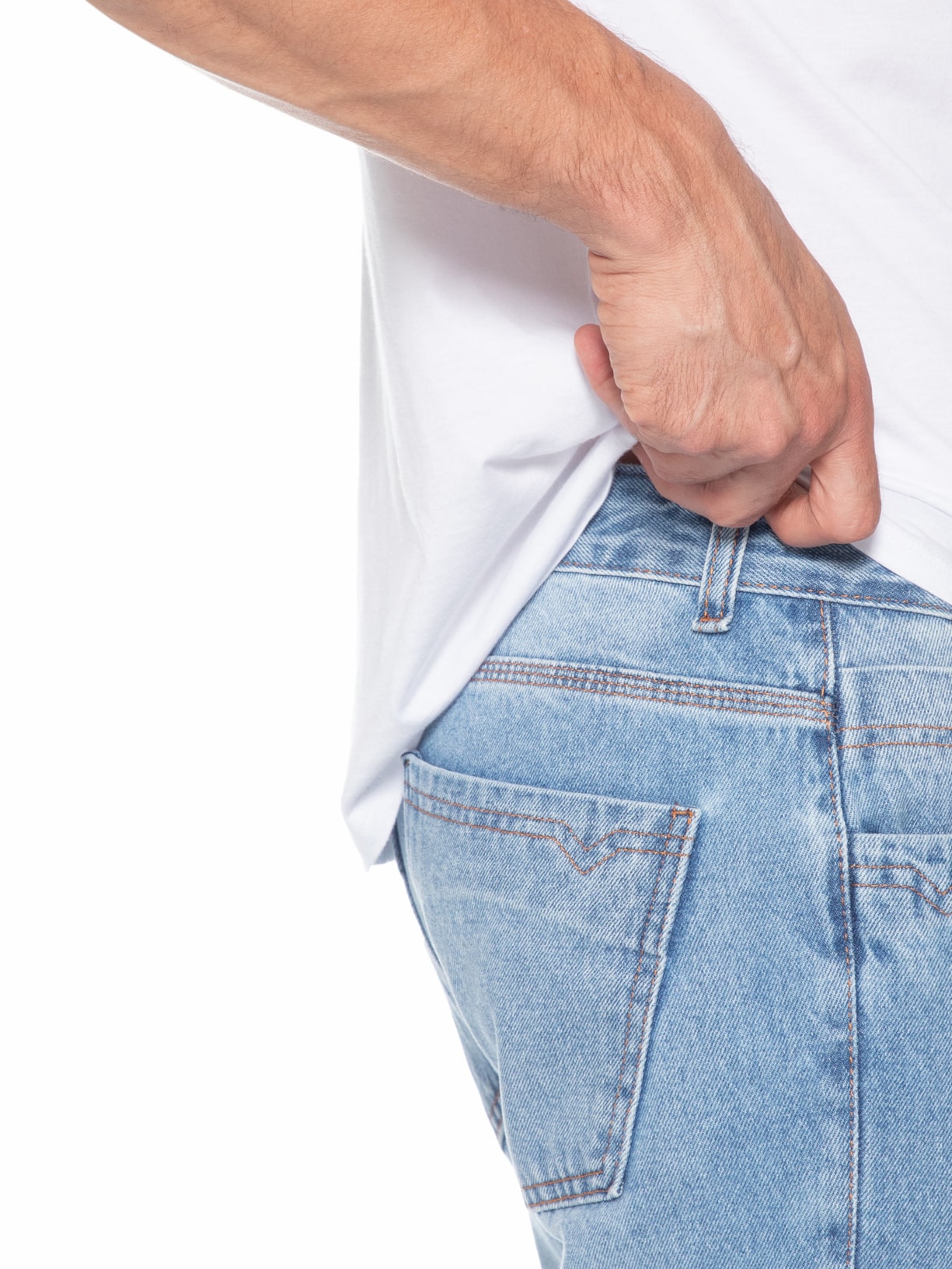 Calça Masculina Jeans Reta Delavê Azul Basiq Men