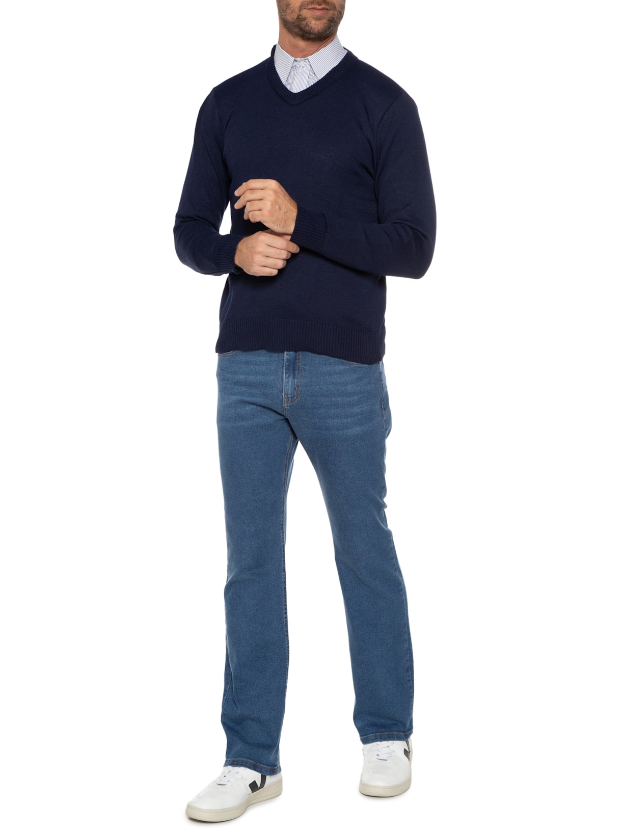 Calça Masculina Jeans Reta Five Pockets Azul '2 Essential