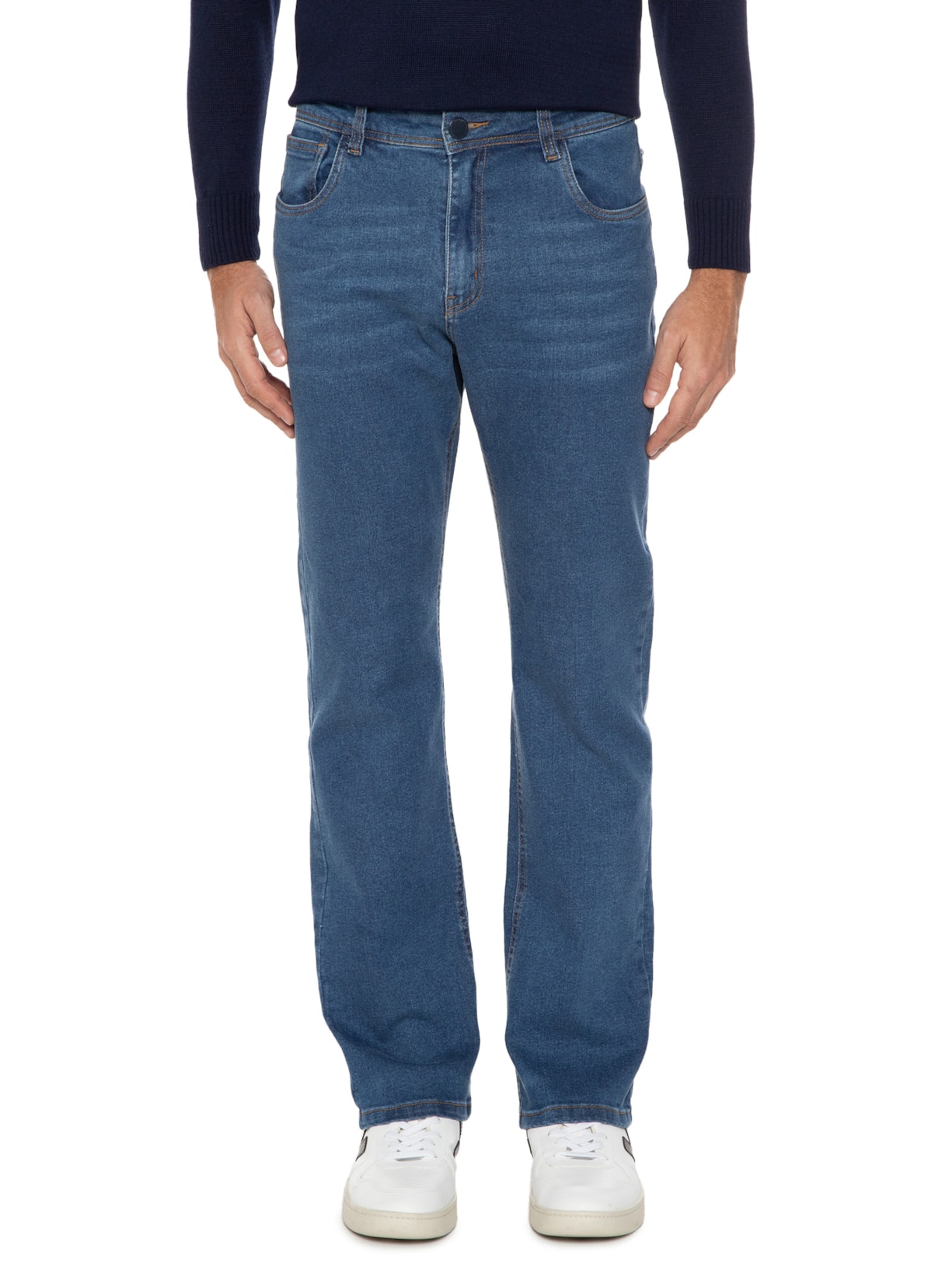 Calça Masculina Jeans Reta Five Pockets Azul '2 Essential
