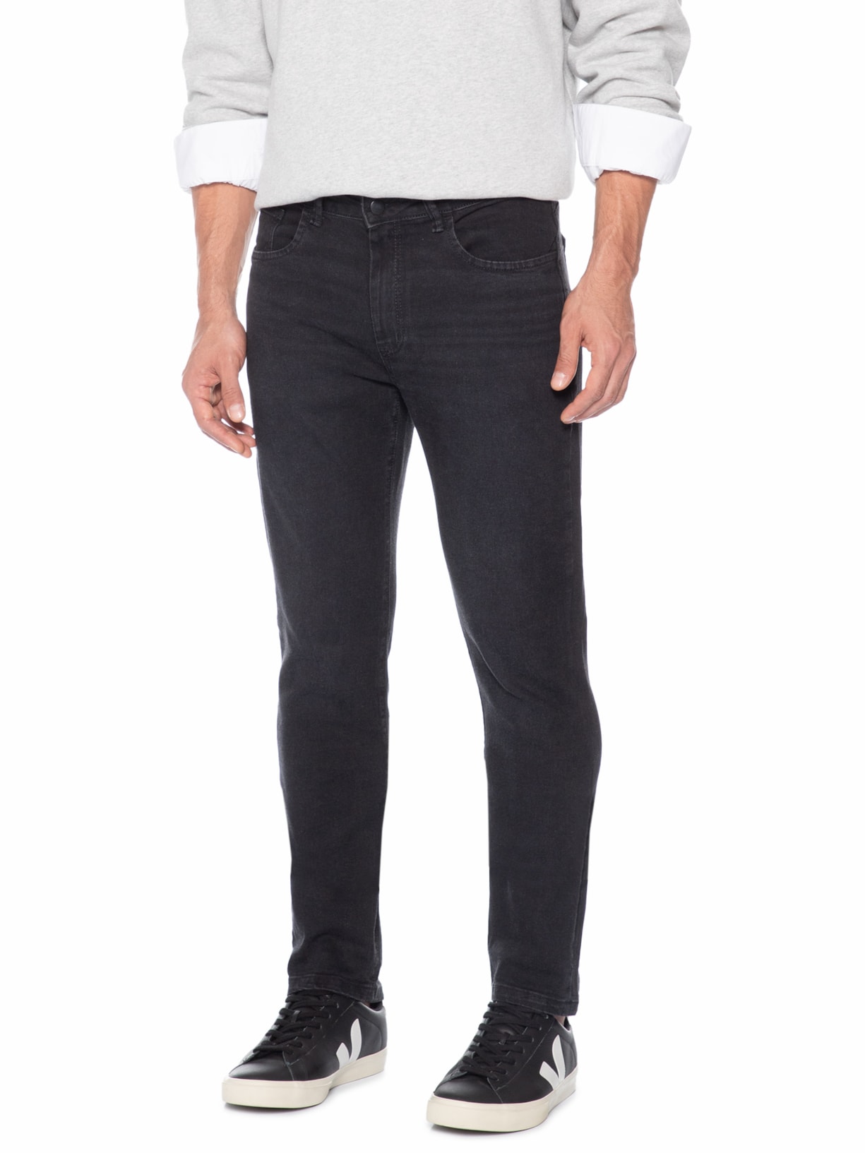 Calça Masculina Jeans Reta Five Pockets Preto Basiq Men