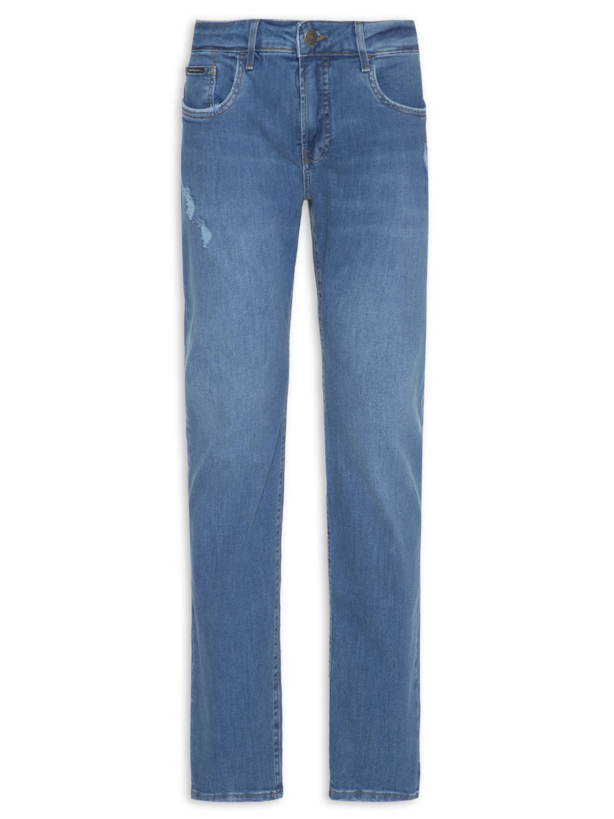 Calça Masculina Jeans Skinny 5 Pockets Puídos - Azul