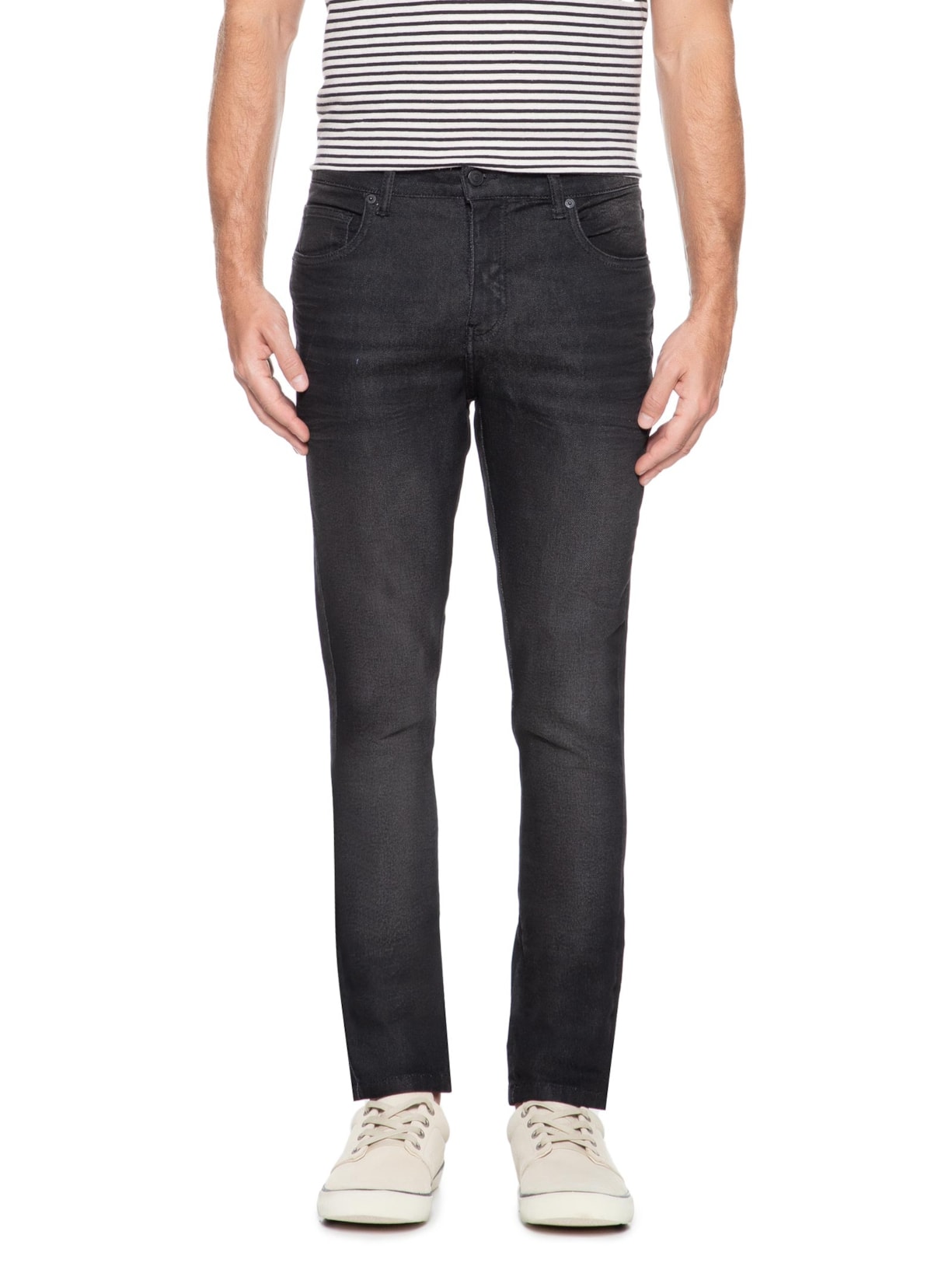 Calça Masculina Jeans Skinny Flex Dirty Black Preto Foxton