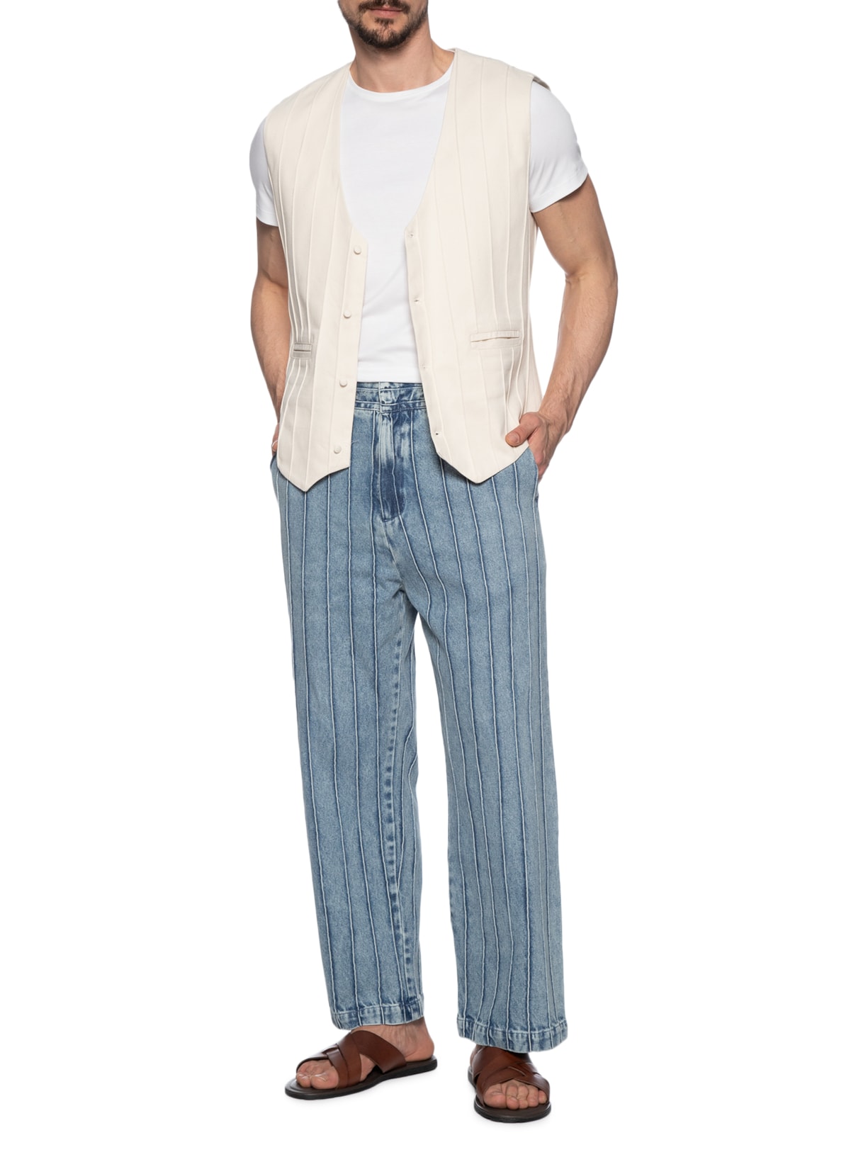 Calça Masculina Jeans Vincos Azul Handred