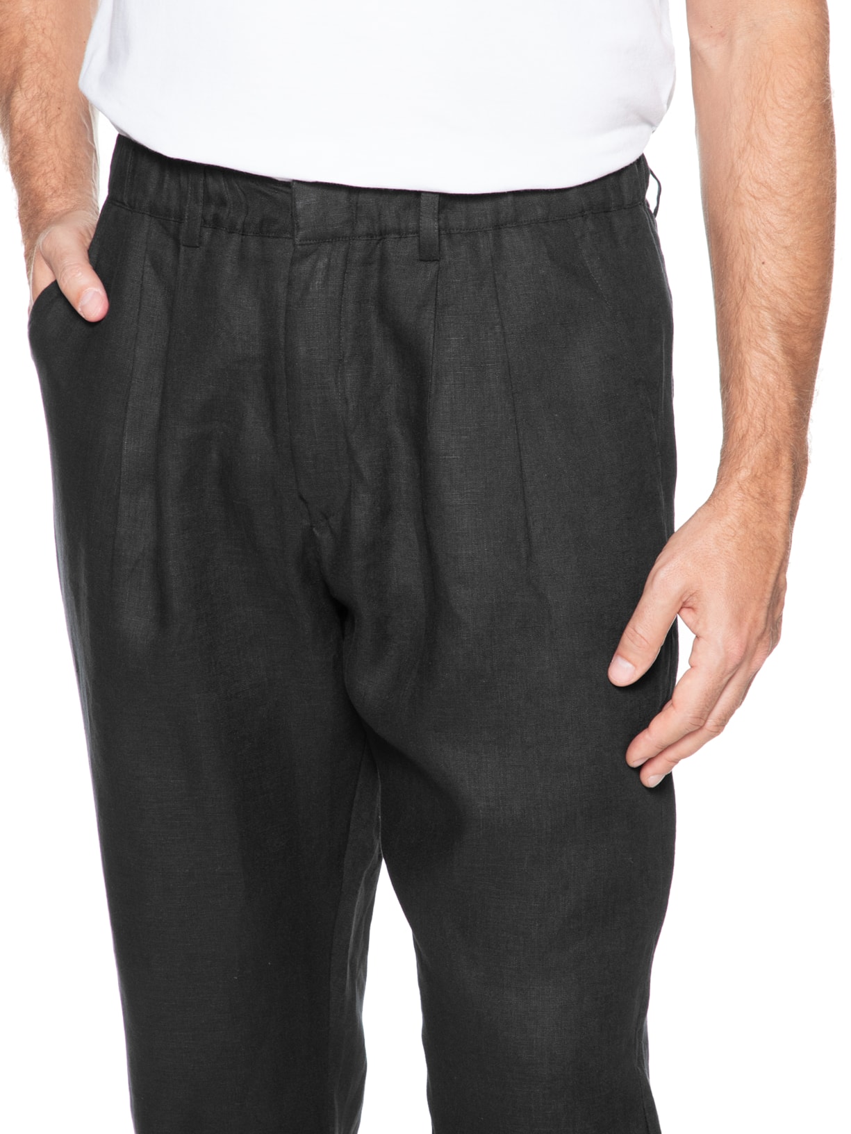 Handred Calça Masculina Linho Pregas Preto1