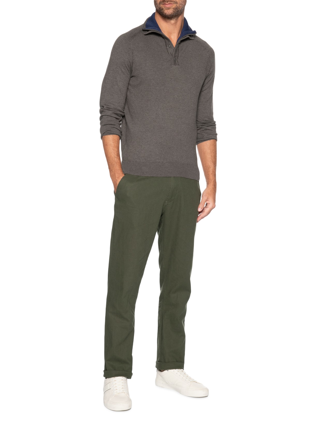 Calça Masculina Misto Linho Reta Verde '2 Essential