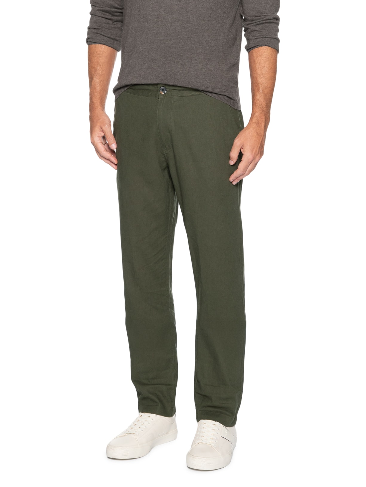 Calça Masculina Misto Linho Reta – Verde '2 Essential