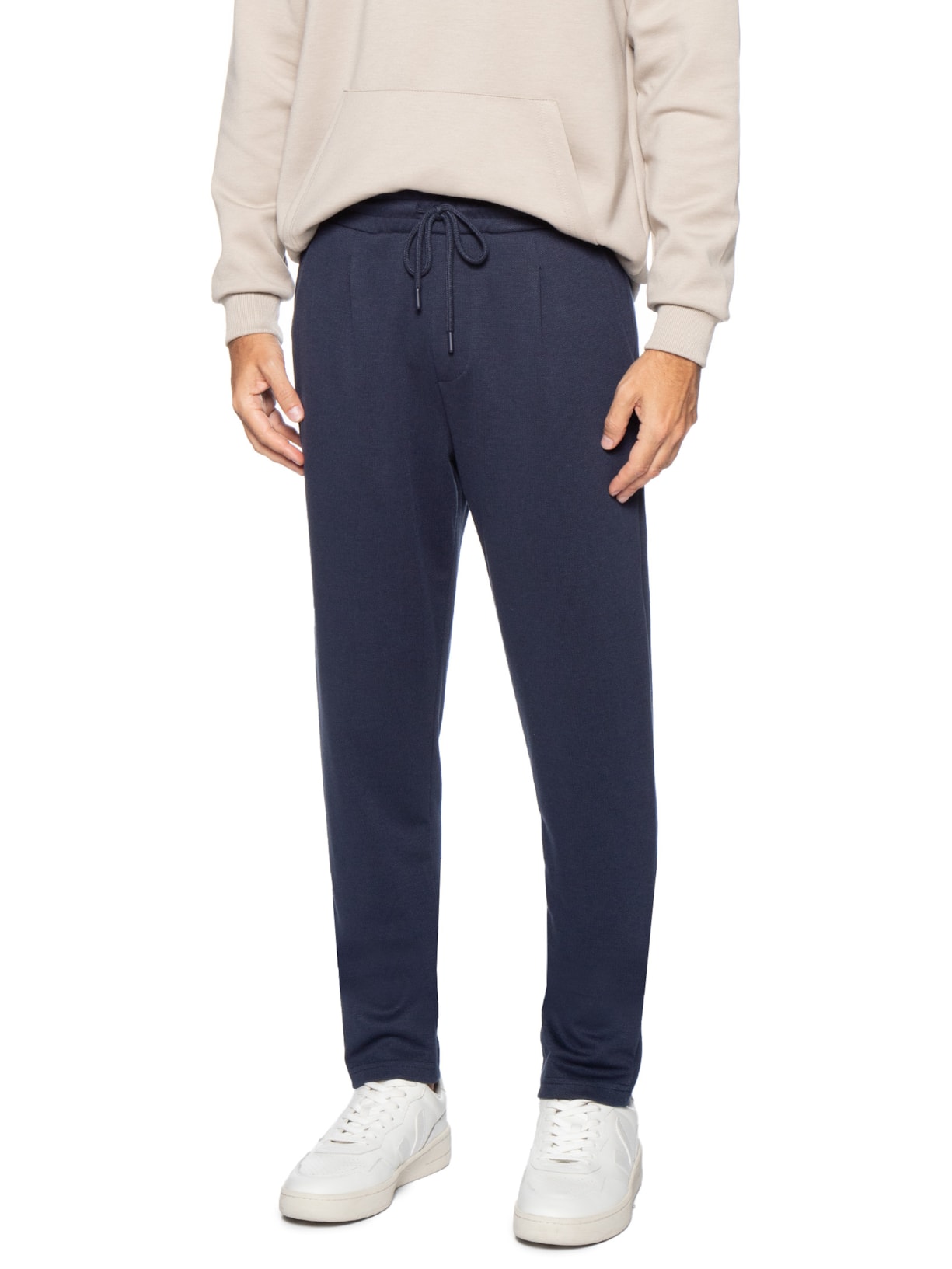 Calça Masculina Moletinho Reta Com Elástico Na Cintura Azul Basiq Men