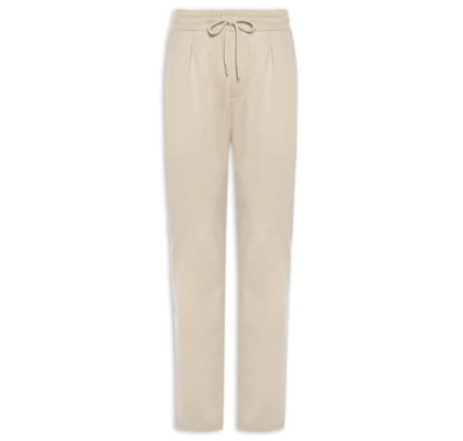 Calça Masculina Moletinho Reta Com Elástico Na Cintura - Bege