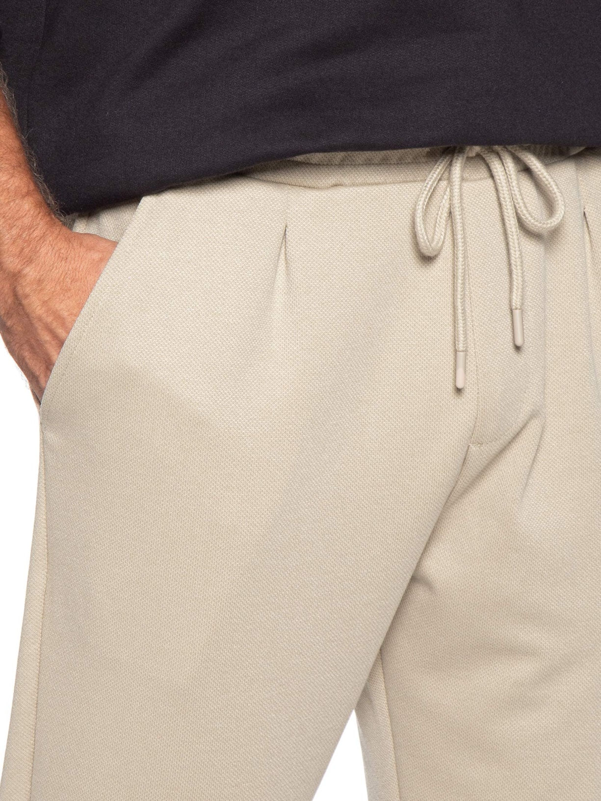 Calça Masculina Moletinho Reta Com Elástico Na Cintura Bege Basiq Men