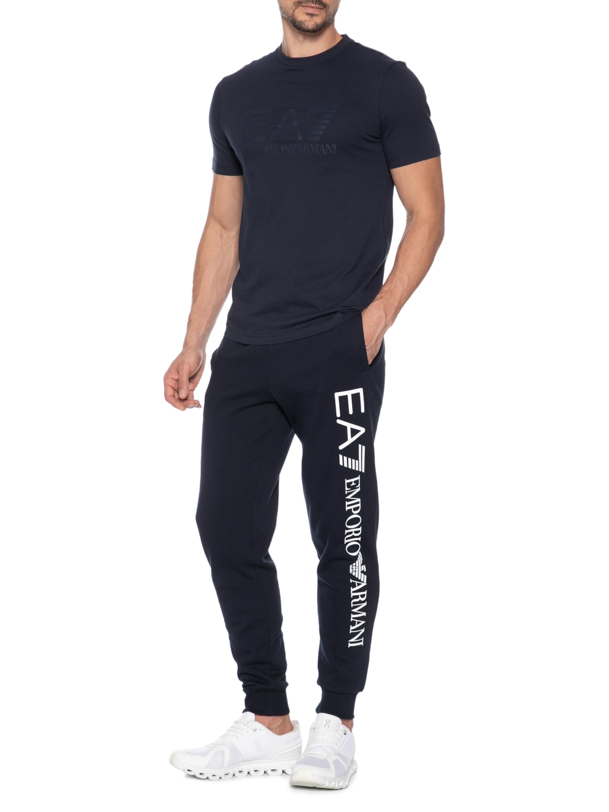 Calça Masculina Moletom Logo Azul Ea7 Emporio Armani