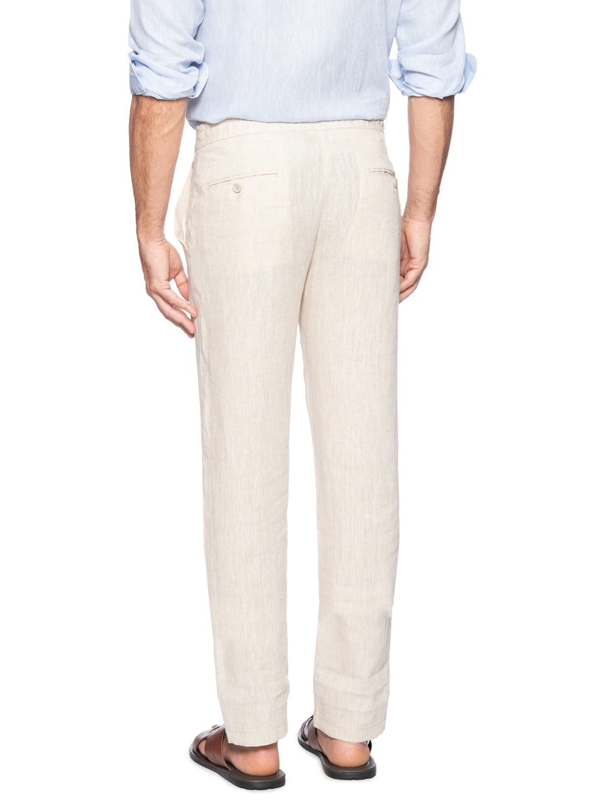 Calça Masculina Puro Linho 1/2 Elástico Bege Paramount Alfaiataria