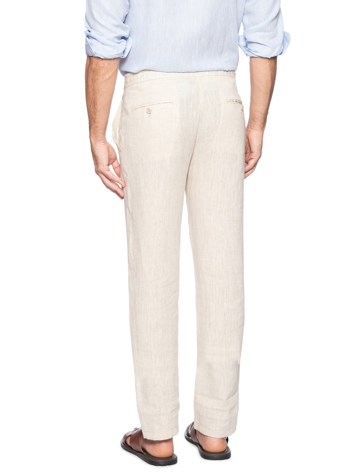 Calça Masculina Puro Linho 1/2 Elástico Bege Paramount Alfaiataria