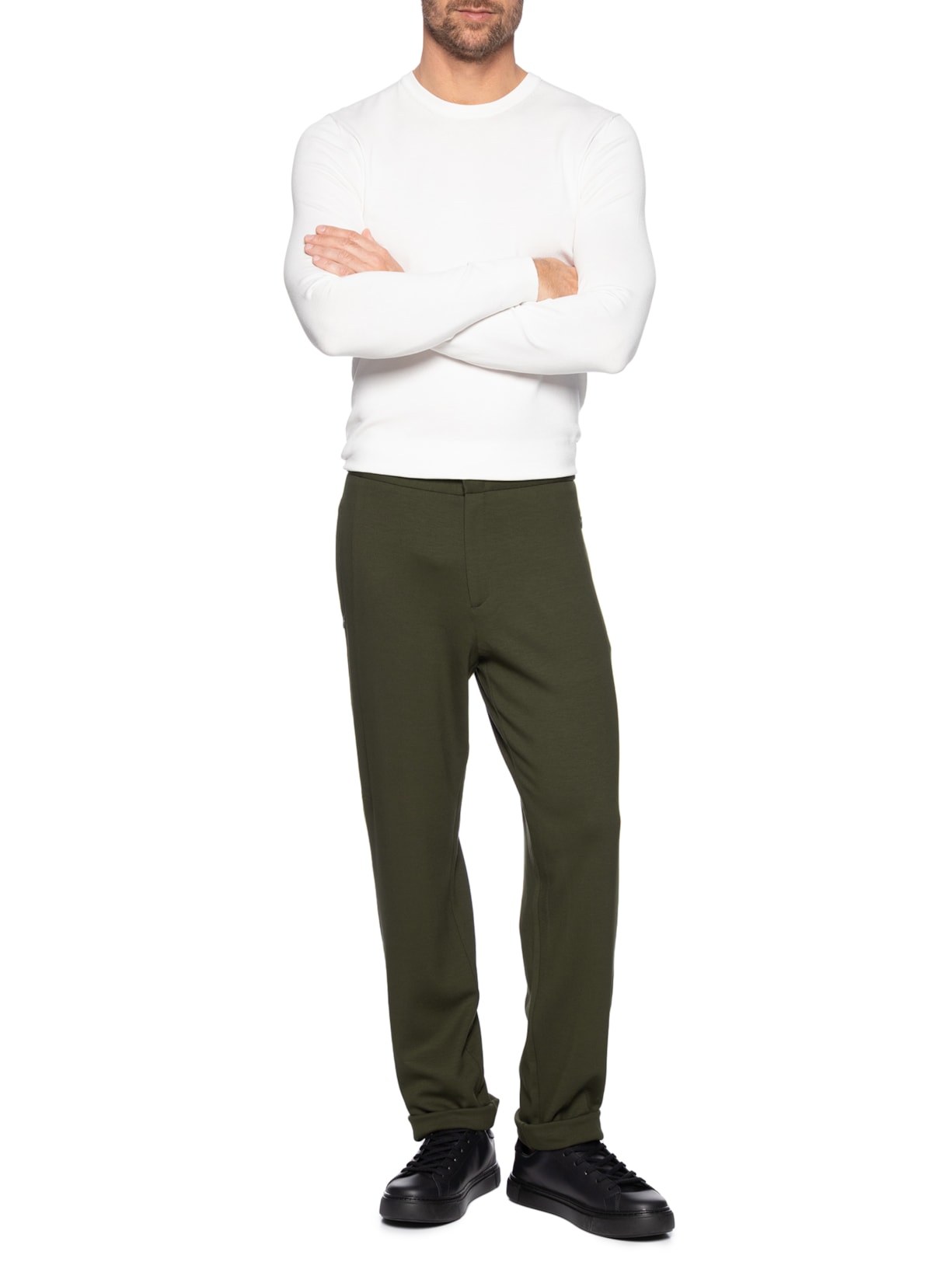 Calça Masculina Recorte Lateral Reta Em Malha Viscose Verde Ricardo Almeida