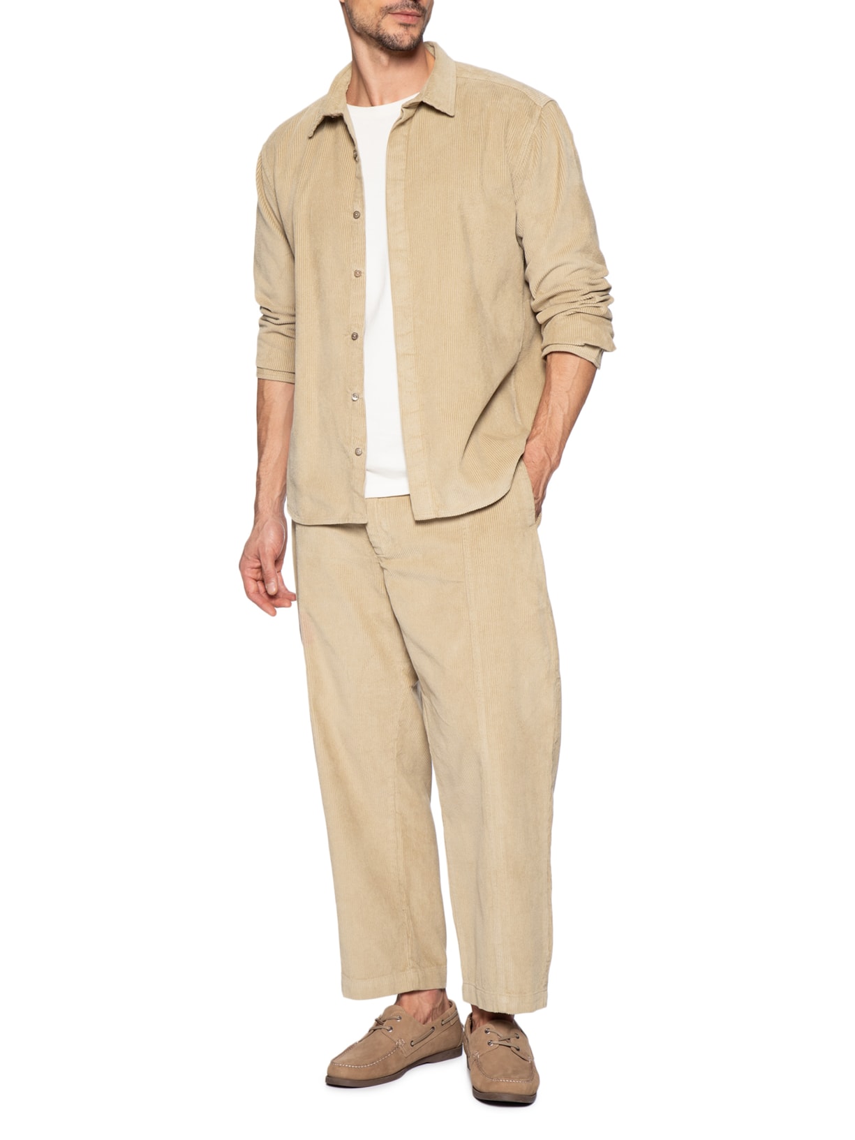 Calça Masculina Recortes Veludo Bege Handred