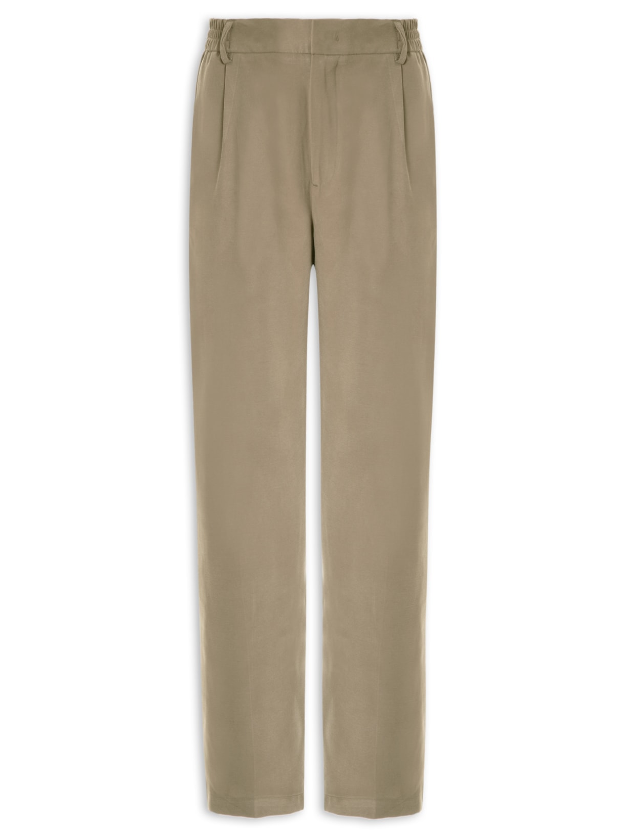 Calça Masculina Reta Alfaiataria Com Pregas E Cordel - Bege