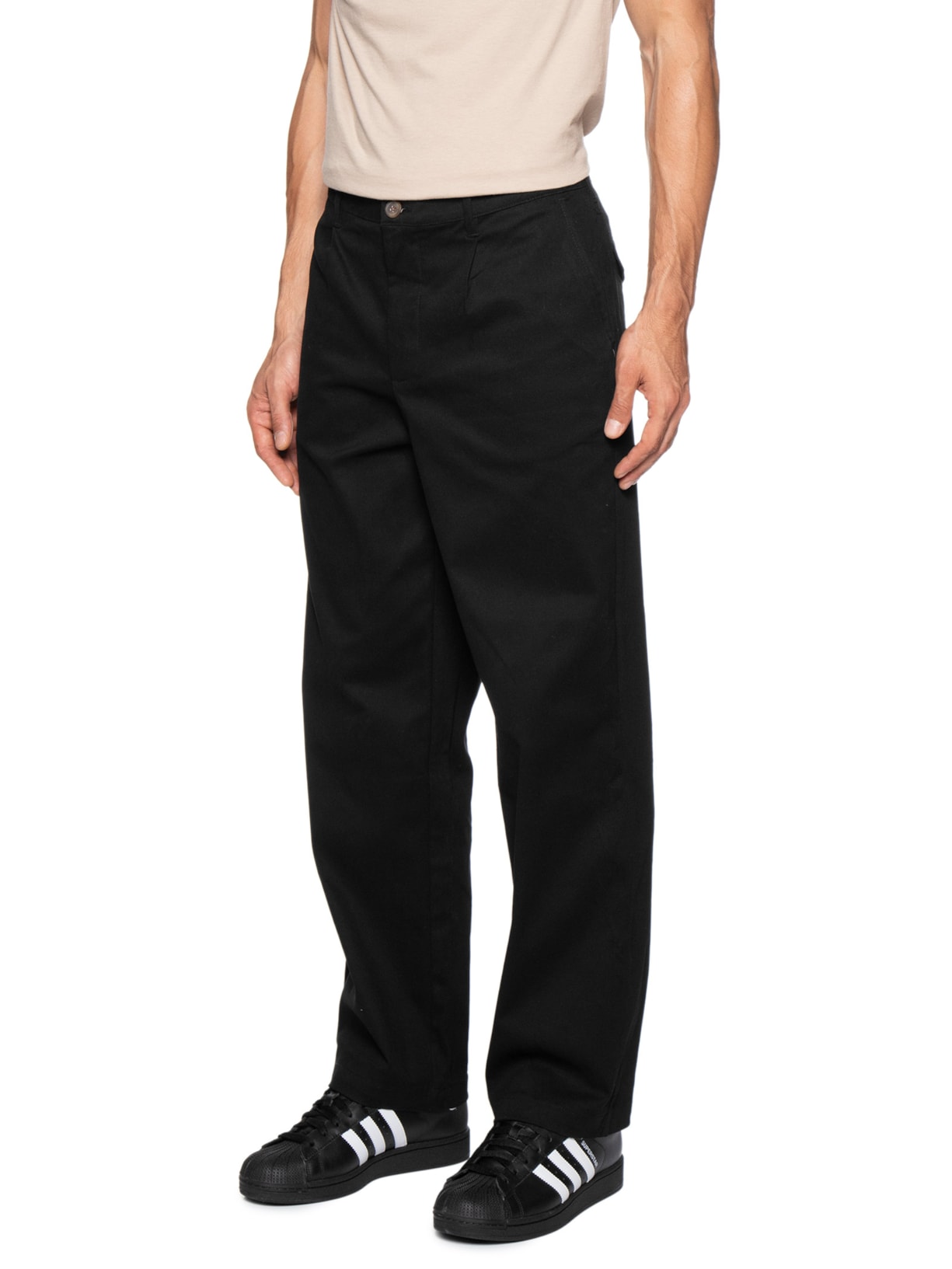 Calça Masculina Reta De Sarja Com Pregas Preto Hering