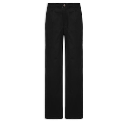 Calça Masculina Reta De Sarja Com Pregas - Preto