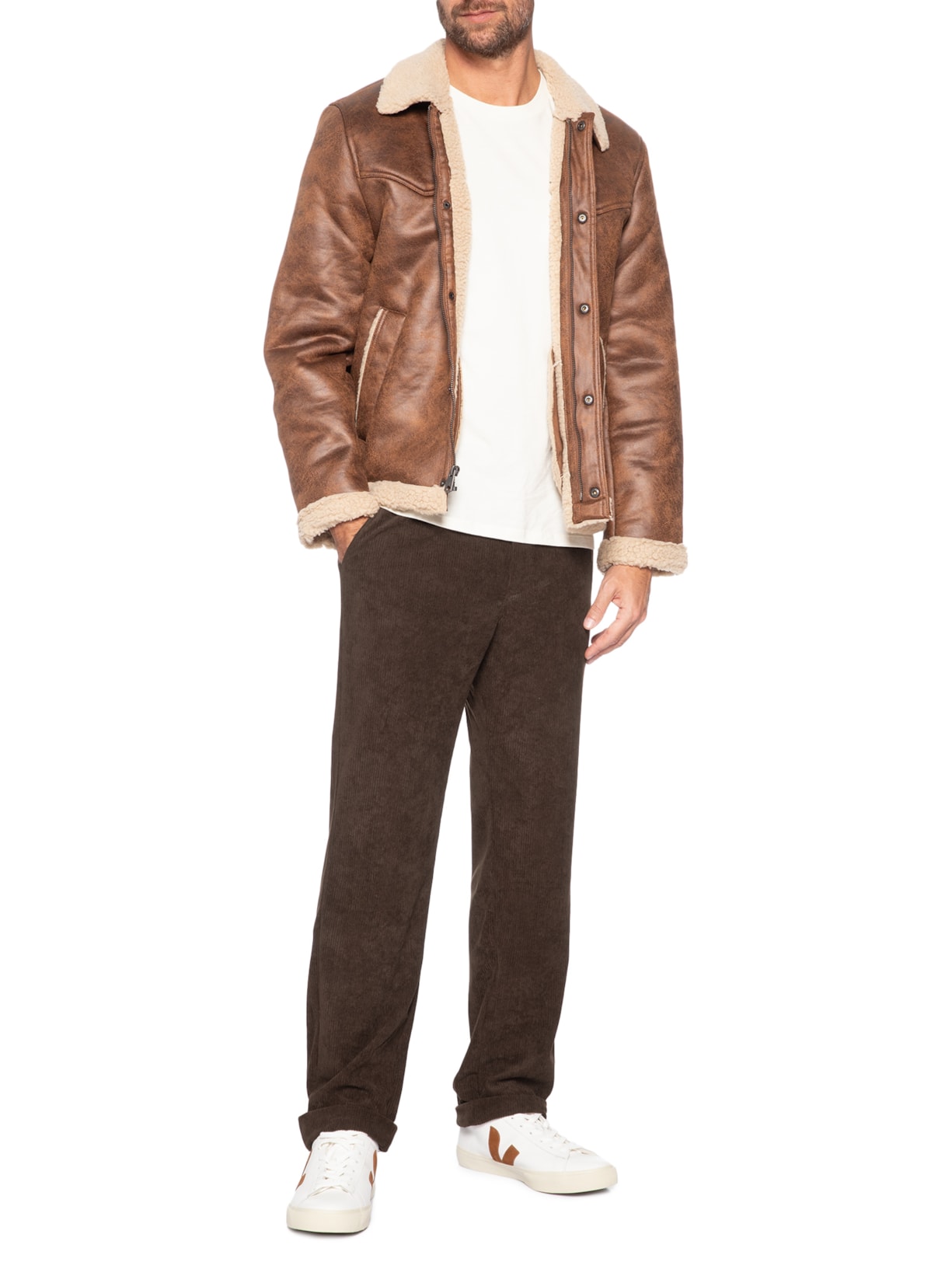 Calça Masculina Reta Em Cotelê Marrom Basiq Men