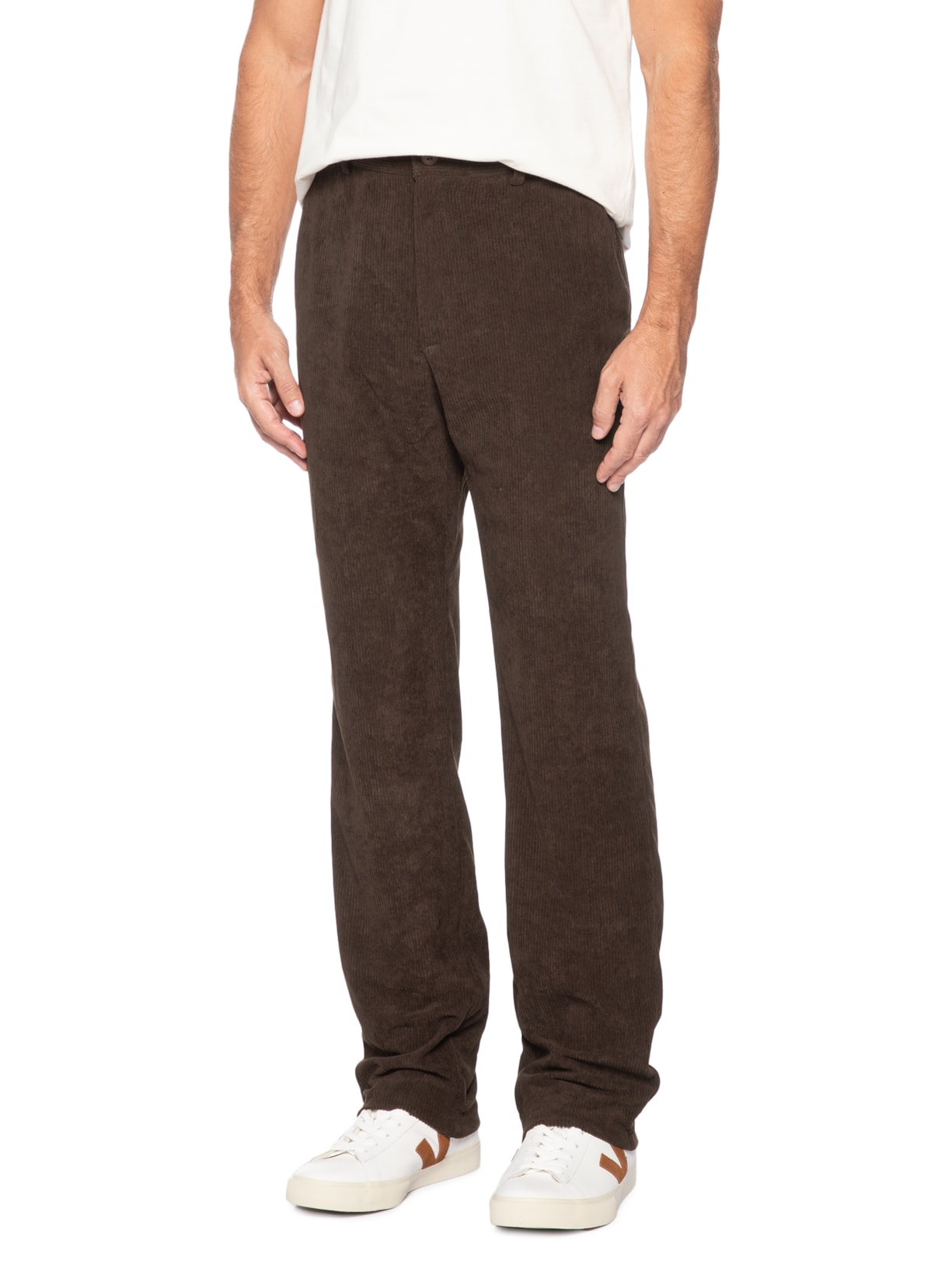 Calça Masculina Reta Em Cotelê Marrom Basiq Men