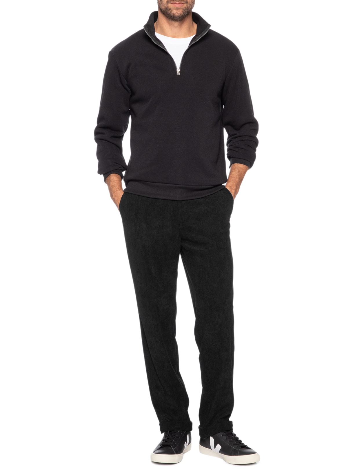 Calça Masculina Reta Em Cotelê Preto Basiq Men