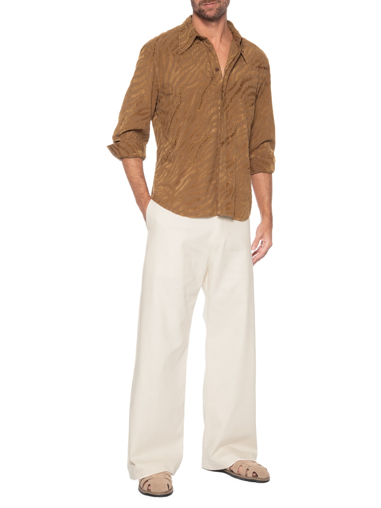 Calça Masculina Sarja Ampla Branco Handred
