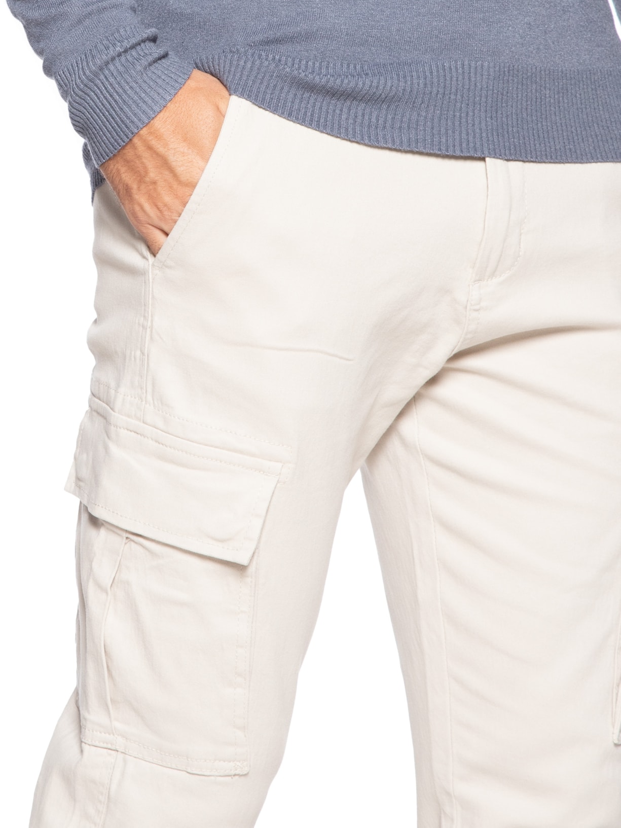 Calça Masculina Sarja Bolso Cargo Bege Basiq Men