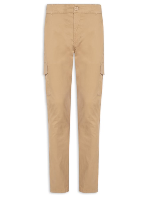 Calça Masculina Sarja Bolso Cargo - Bege