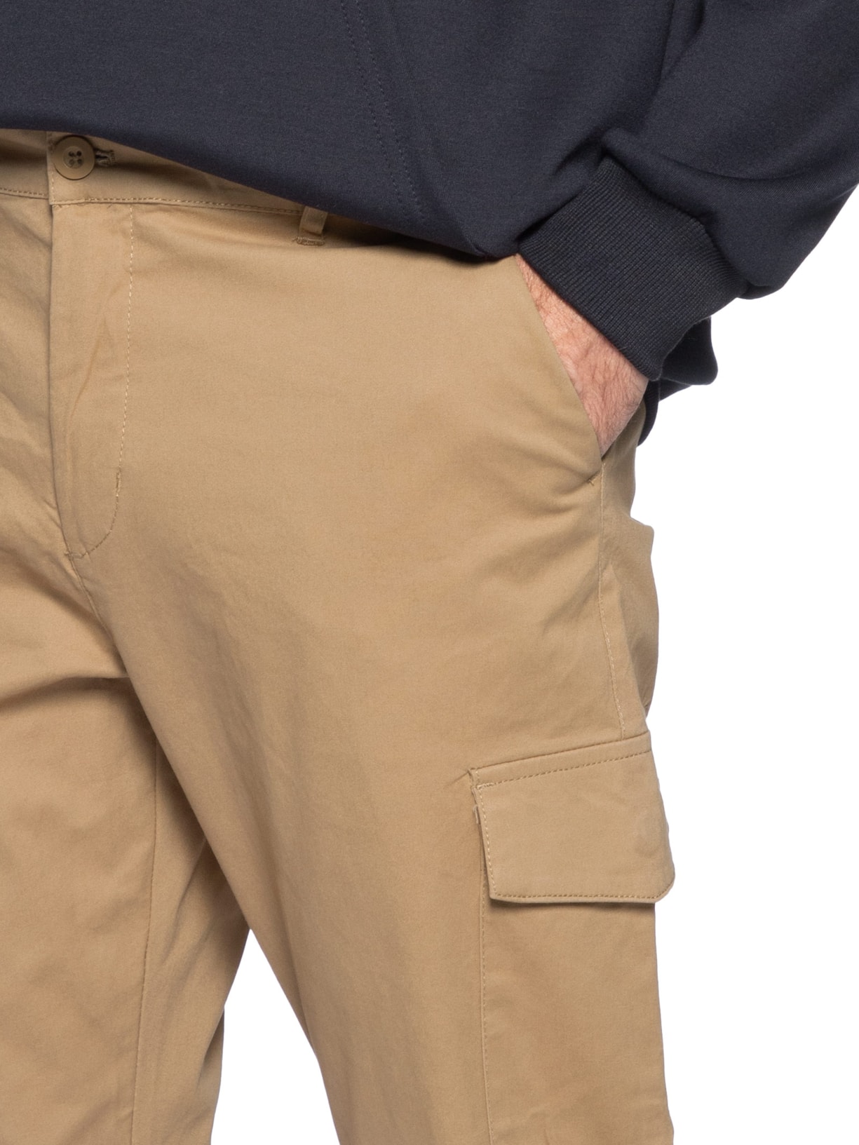 Calça Masculina Sarja Bolso Cargo Bege Basiq Men