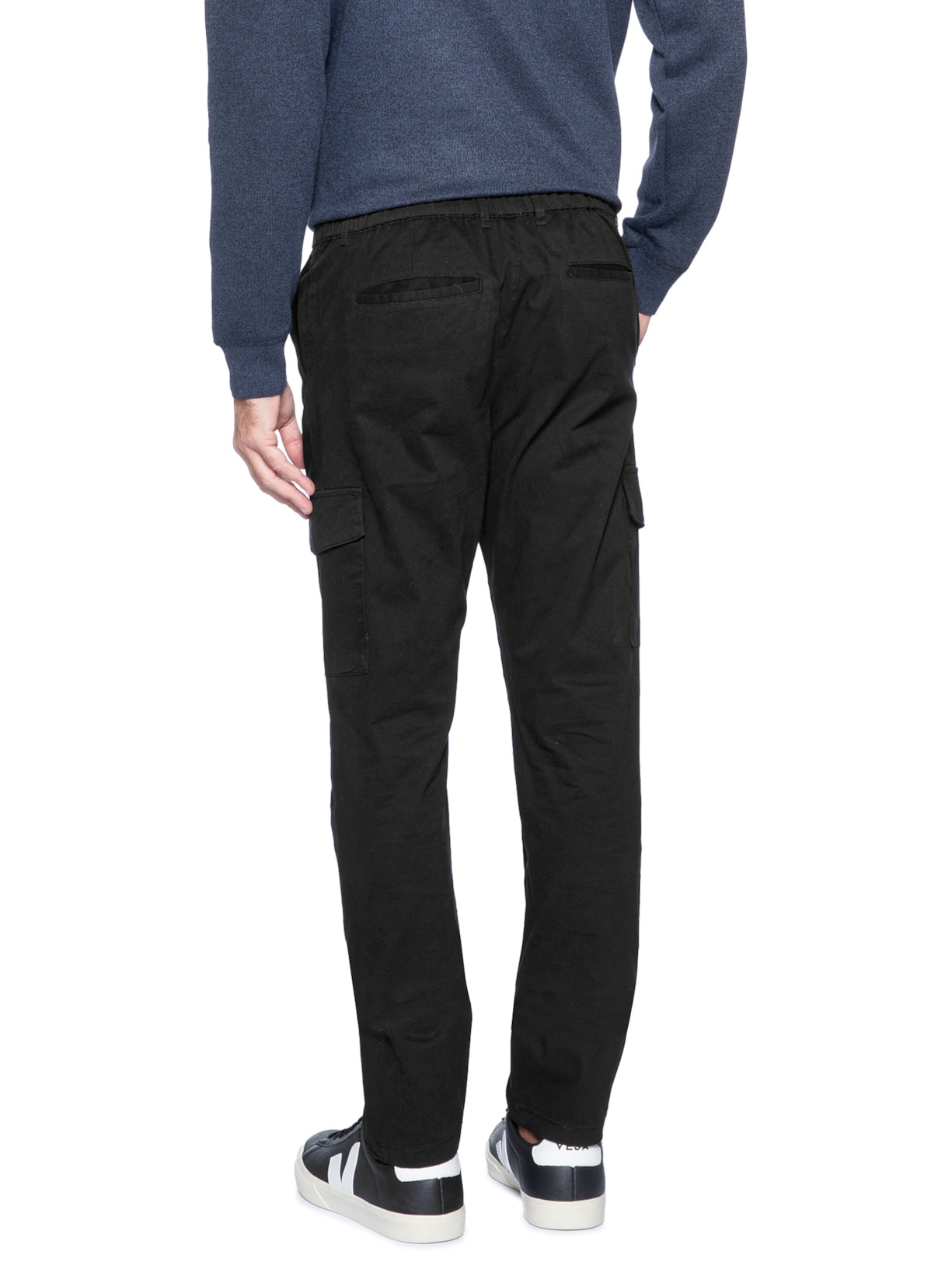 Calça Masculina Sarja Bolso Cargo Preto Basiq Men