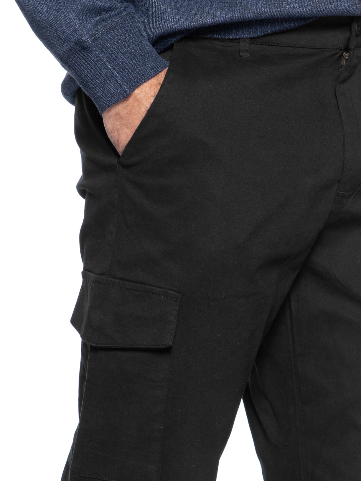 Calça Masculina Sarja Bolso Cargo Preto Basiq Men