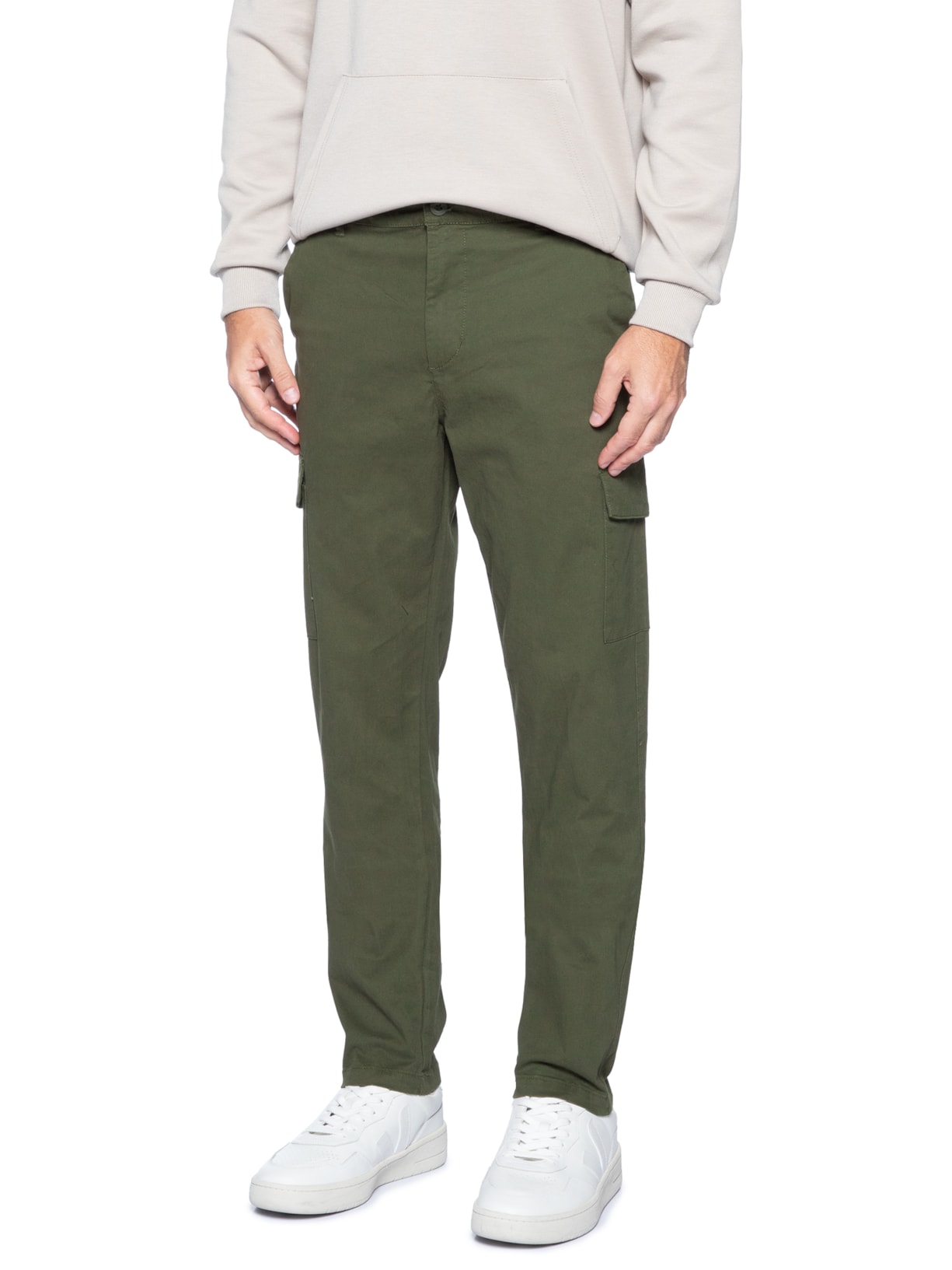 Calça Masculina Sarja Bolso Cargo Verde Basiq Men