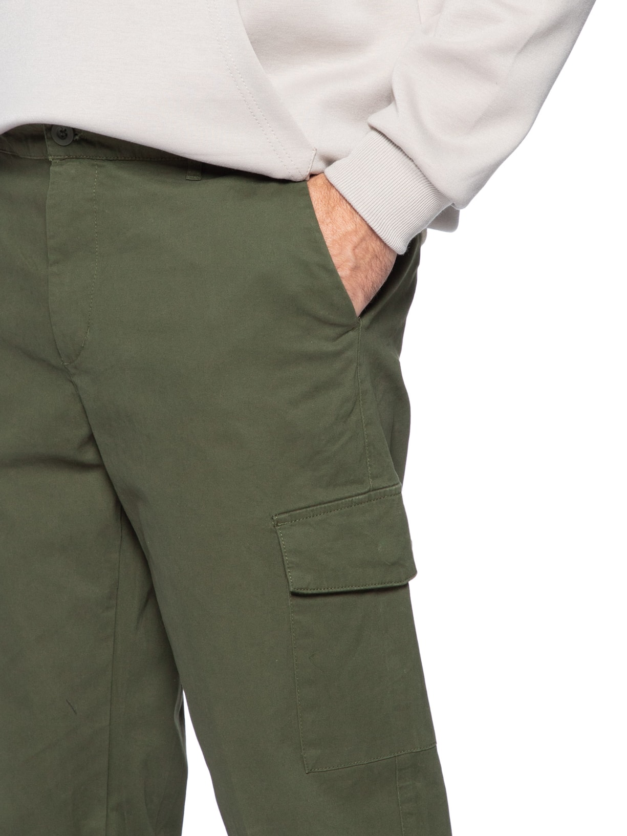 Calça Masculina Sarja Bolso Cargo Verde Basiq Men