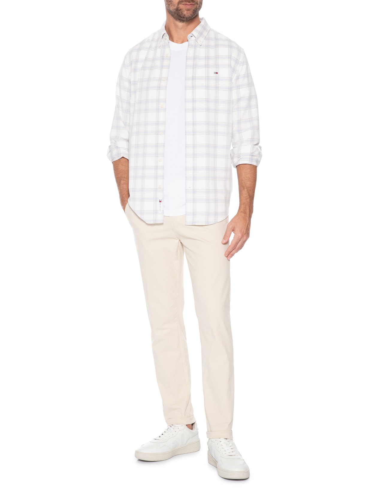 Calça Masculina Sarja Color Reta Bege Basiq Men