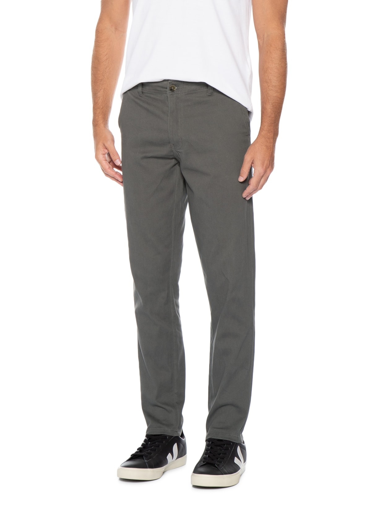 Calça Masculina Sarja Color Reta Cinza Basiq Men