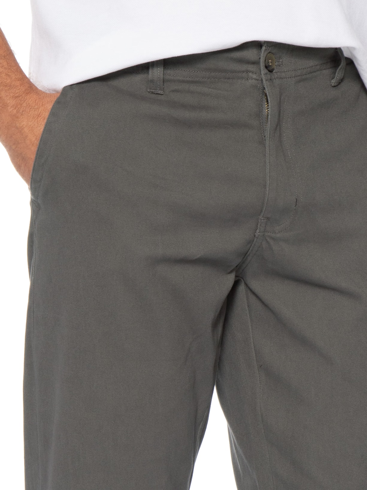 Calça Masculina Sarja Color Reta Cinza Basiq Men