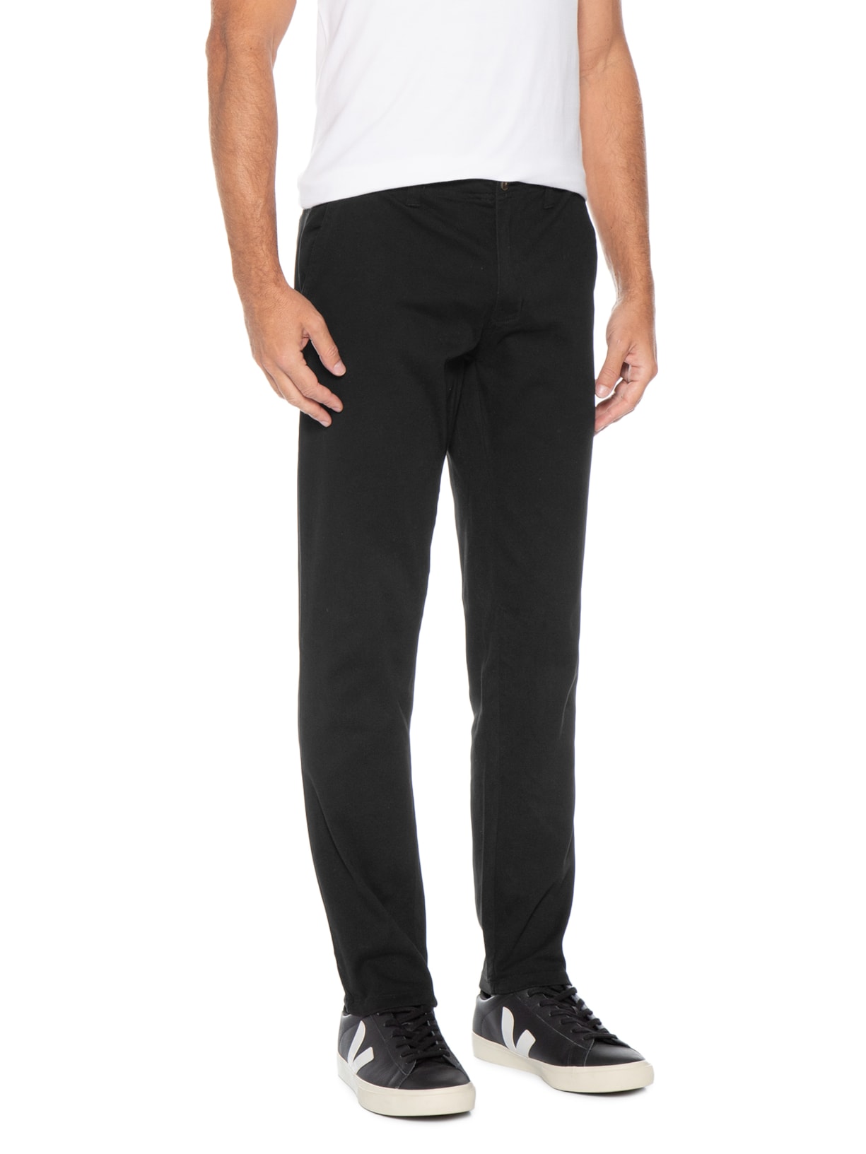 Calça Masculina Sarja Color Reta Preto Basiq Men