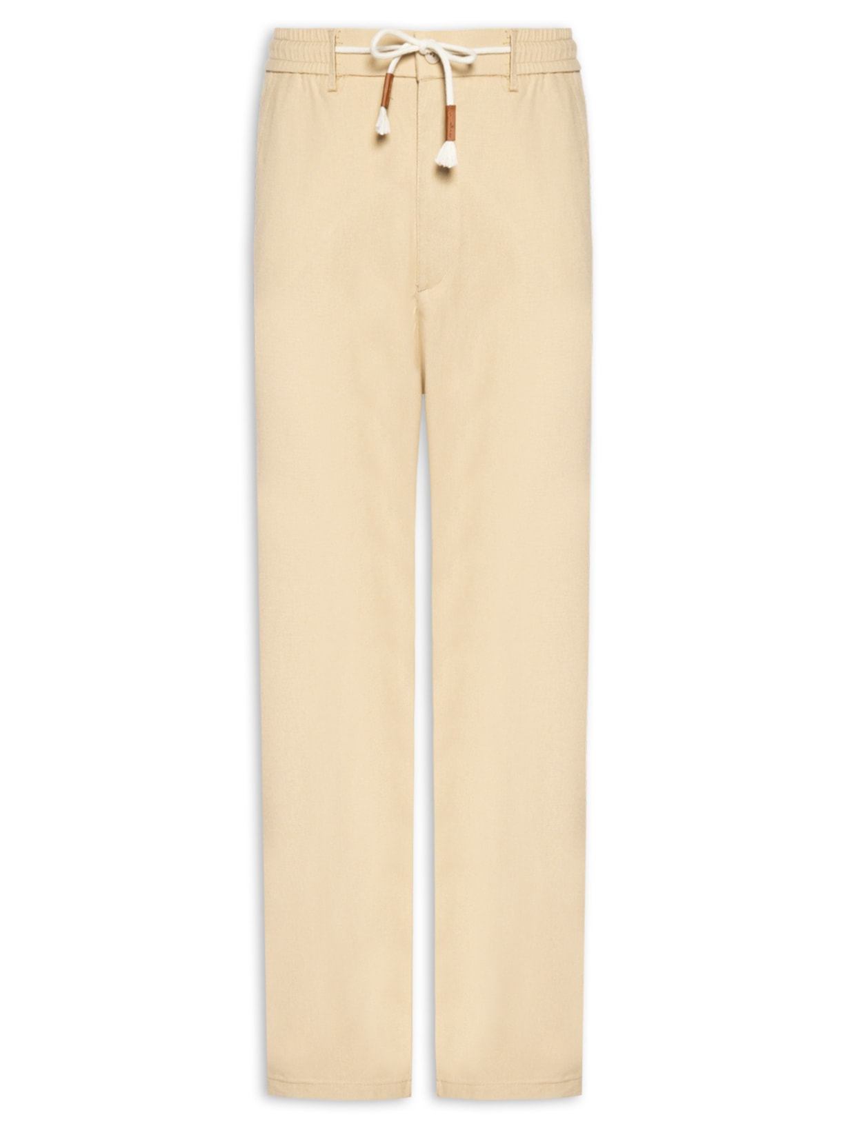 Calça Masculina Sarja Cós Elástico Cordão Slim - Bege